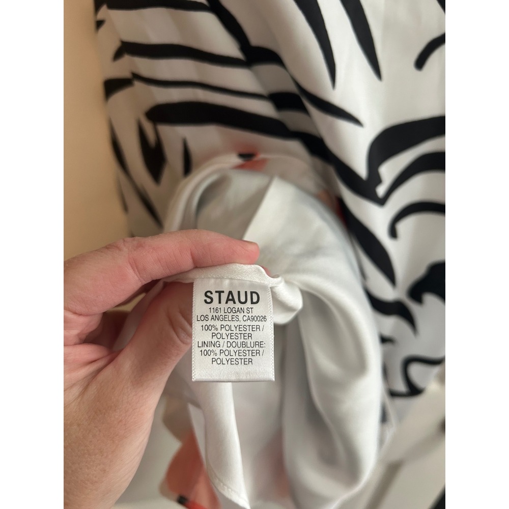 Staud Mini Milla Dress White Citrus Scarf Print V-Neck Puff Sleeve Size 8 NEW - Picture 7 of 9